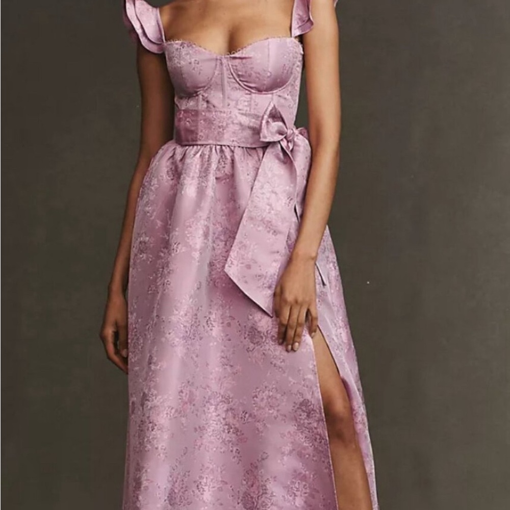 V. Chapman Veronica Corset Ruffle Side-Slit Dress in Rose size 2